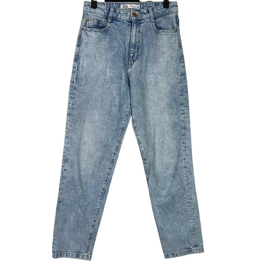 Zara Straight Wide Leg High Rise Ankle Crop Casual Denim Jean Stretch 4 Blue - Picture 14 of 15